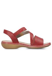 Skórzane komfortowe sandały damskie na rzepy czerwone Rieker 65964-35. Zapięcie: rzepy. Kolor: czerwony. Materiał: skóra