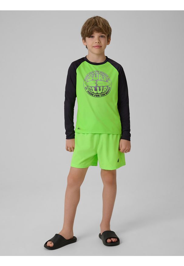 4f - 4F Longsleeve do pływania z nadrukiem chłopięcy - zielony 134/140 (8-10 lat). Kolor: zielony. Materiał: materiał, skóra. Wzór: nadruk