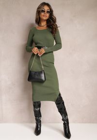 Renee - Zielona Dzianinowa Sukienka Midi z Długim Rękawem Rohesa. Kolor: zielony. Materiał: dzianina. Długość rękawa: długi rękaw. Długość: midi #1