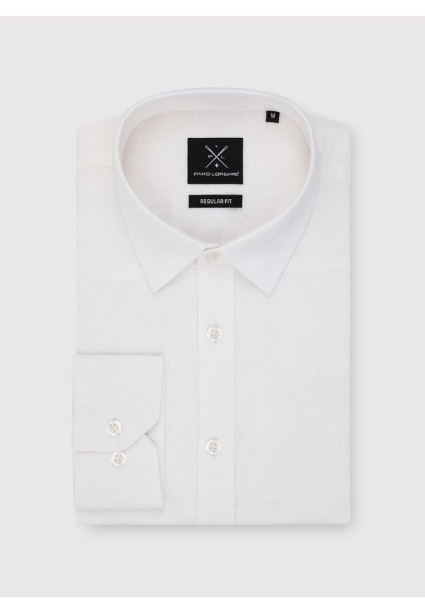 Pako Lorente - Biała koszula męska z lnem. Kolor: niebieski, biały. Materiał: len. Długość rękawa: długi rękaw. Długość: długie. Sezon: wiosna