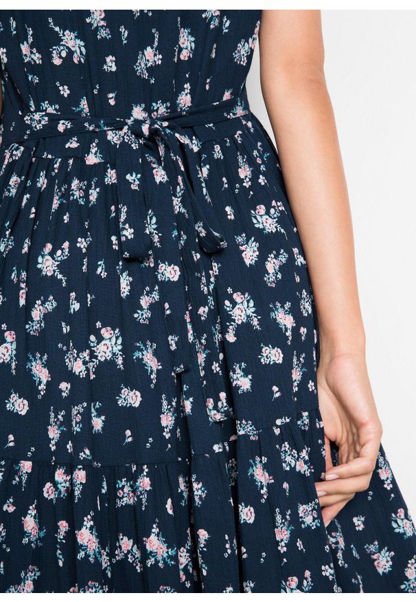 bonprix - Sukienka z czystej bawełny. Kolor: niebieski. Materiał: bawełna. Długość rękawa: krótki rękaw. Wzór: nadruk. Sezon: lato. Długość: maxi