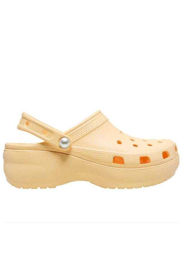 Klapki damskie Crocs Classic Platform 211231-78Z - pomarańczowe. Kolor: pomarańczowy. Materiał: materiał. Sezon: lato. Obcas: na platformie. Styl: klasyczny