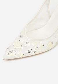 Renee - Beżowe Sandały na Szpilce Typu Slingback z Cekinami Resseris. Okazja: na imprezę. Kolor: beżowy. Materiał: jeans. Obcas: na szpilce. Styl: elegancki #6