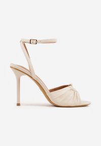 Born2be - Beżowe Sandały na Szpilce VICES z Marszczeniem i Metaliczną Aplikacją Nemenoe. Okazja: na wesele, na co dzień, na ślub cywilny. Zapięcie: pasek. Kolor: beżowy. Wzór: aplikacja. Obcas: na szpilce. Styl: casual, klasyczny, elegancki #9