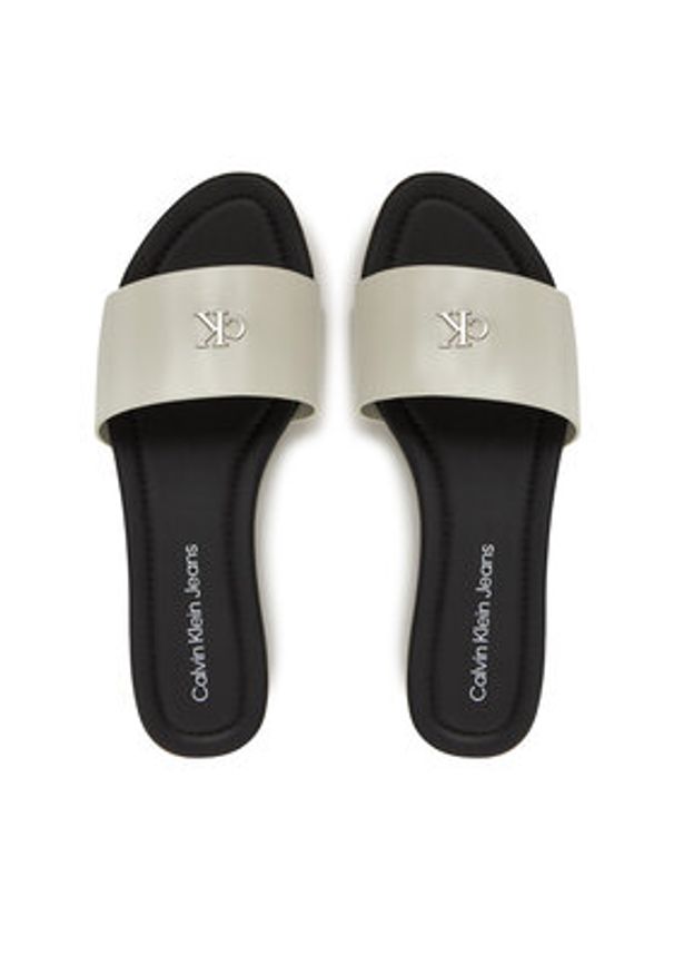 Calvin Klein Jeans Klapki Flat Sandal Slide Mg YW0YW01697 Biały. Kolor: biały. Materiał: skóra