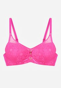 Renee - Różowy Biustonosz Ozdobiony Transparentnymi Wstawkami i Koronką Brannor. Kolor: różowy. Materiał: koronka. Wzór: koronka, aplikacja #8