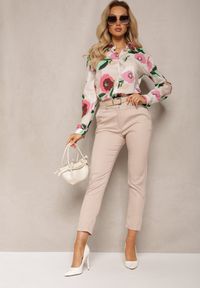 Renee - Beżowe Spodnie o Fasonie Cygaretek High Waist Orangia. Okazja: na spotkanie biznesowe, do pracy. Stan: podwyższony. Kolor: beżowy. Styl: biznesowy, klasyczny, elegancki