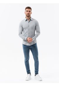 Ombre Clothing - Koszula męska dzianinowa z długim rękawem - szara V5 - Rozmiar: XXL. Kolor: szary. Materiał: dzianina. Długość rękawa: długi rękaw. Długość: długie. Wzór: kropki #7
