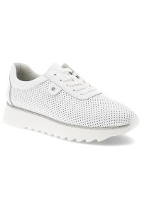 Białe Sneakersy S.Barski Modne Ażurowe Obuwie Damskie. Okazja: na co dzień. Zapięcie: sznurówki. Kolor: biały. Materiał: skóra. Szerokość cholewki: normalna. Wzór: ażurowy. Styl: klasyczny, sportowy, casual, elegancki