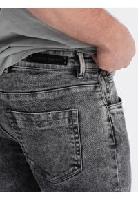 Ombre Clothing - Spodnie męskie jeansowe slim fit z przeszyciem na kolanach - szary V3 - Rozmiar: XL. Kolor: szary. Materiał: jeans. Wzór: aplikacja #6