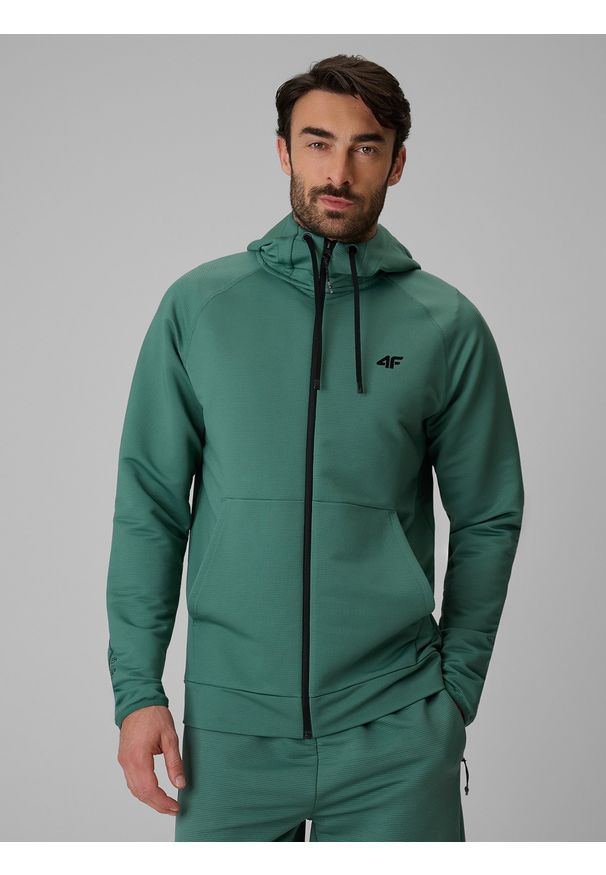 4f - 4F Bluza treningowa regular z kapturem męska - turkusowa XXL. Typ kołnierza: kaptur. Kolor: turkusowy. Długość rękawa: raglanowy rękaw