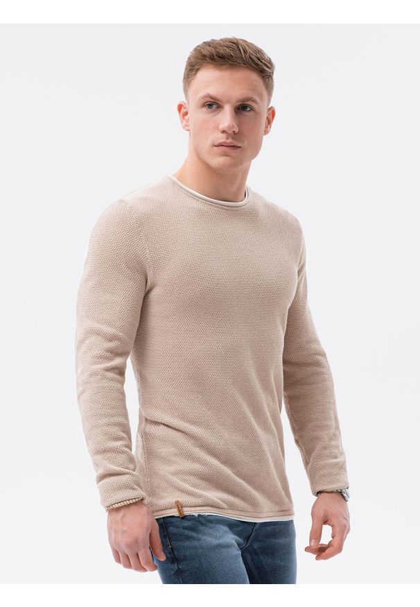 Ombre Clothing - Sweter męski E121 - brązowy - XXL. Okazja: na co dzień. Kolor: brązowy. Materiał: bawełna. Styl: casual, klasyczny, elegancki
