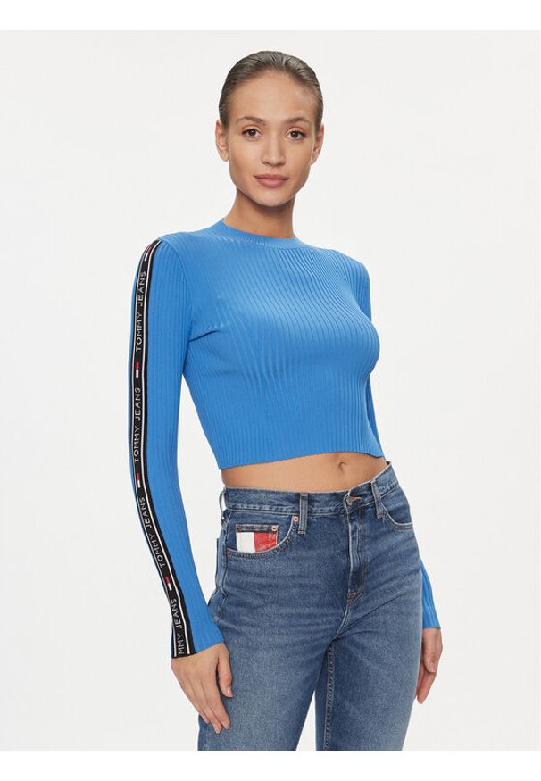 Tommy Jeans Sweter DW0DW17247 Niebieski Slim Fit. Kolor: niebieski. Materiał: syntetyk