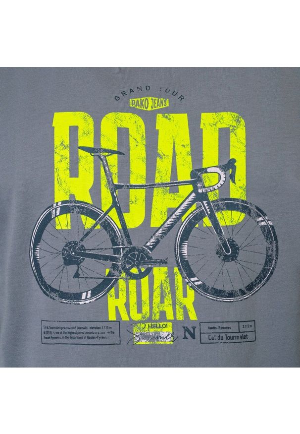 T-Shirt (Koszulka) Męska - Pako Jeans - Ciemnopopielata, Rower, Print. Okazja: na co dzień. Kolor: szary. Materiał: bawełna. Wzór: nadruk. Styl: casual