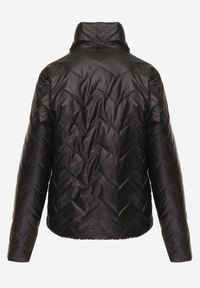 Renee - Czarna Pikowana Kurtka Dwustronna z Motywem Panterki i Naszywką Damike. Kolor: czarny. Wzór: motyw zwierzęcy, aplikacja. Sezon: wiosna #4