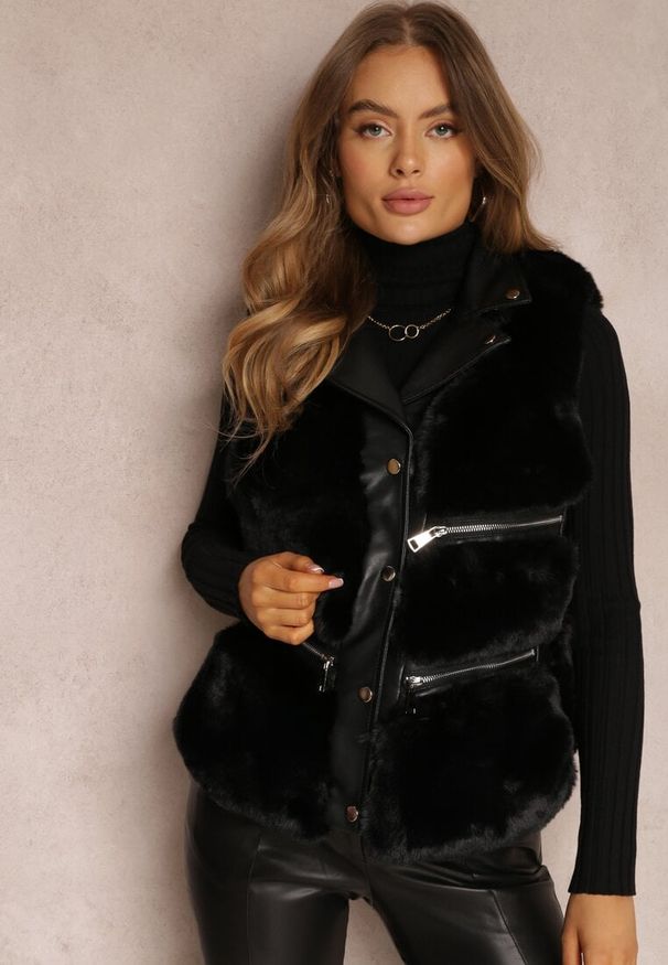 Renee - Czarna Kamizelka Futrzana Katonice. Kolor: czarny. Materiał: futro. Styl: rockowy, glamour