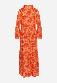 Born2be - Pomarańczowa Sukienka Maxi w Kwiatowy Wzór z Koszulową Górą Lithaia. Kolor: pomarańczowy. Długość rękawa: długi rękaw. Wzór: kwiaty. Sezon: wiosna, lato. Typ sukienki: koszulowe. Długość: maxi