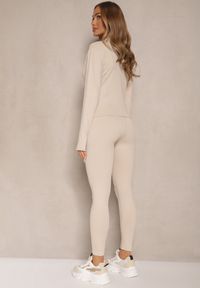 Renee - Beżowy Komplet Sportowy Legginsy i Bluza z Wycięciem na Kciuk Redarose. Kolor: beżowy
