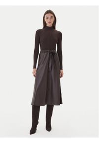 TwinSet - TWINSET Sukienka dzianinowa 252TT3560 Brązowy Slim Fit. Kolor: brązowy. Materiał: wiskoza, skóra #1