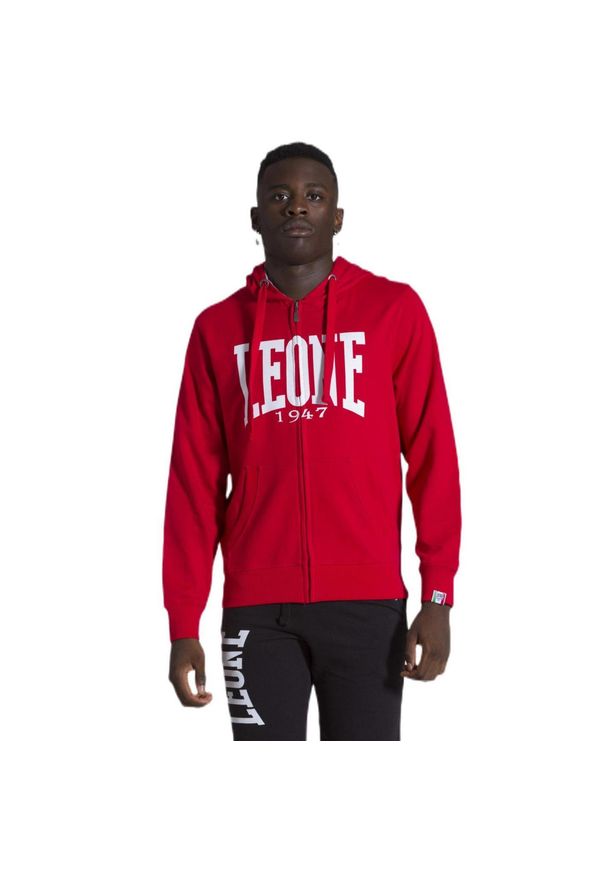 LEONE 1947 APPAREL - Męska zapinana na zamek bluza z kapturem Leone 1947 Apparel. Typ kołnierza: kaptur. Kolor: czerwony. Materiał: tkanina. Sport: fitness