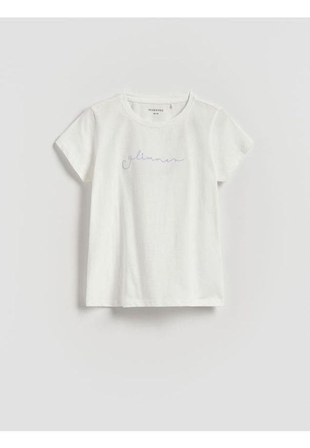 Reserved - T-shirt z haftowanym napisem - biały. Kolor: biały. Materiał: bawełna. Wzór: haft, napisy
