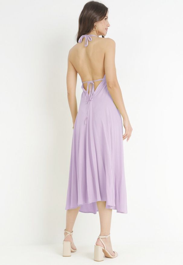 Born2be - Fioletowa Sukienka Wiązana na Szyi z Wiskozy Ellaze. Kolor: fioletowy. Materiał: wiskoza. Typ sukienki: rozkloszowane. Styl: wakacyjny