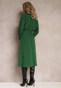 Renee - Zielona Koszulowa Sukienka Midi z Gumką w Pasie Natelin. Kolor: zielony. Typ sukienki: koszulowe. Styl: elegancki. Długość: midi #4