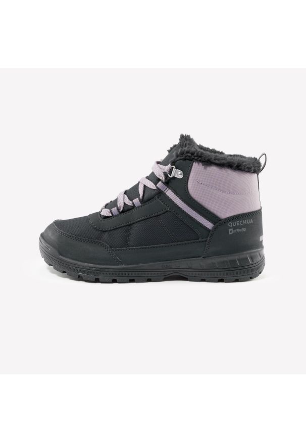 quechua - Buty turystyczne dla dzieci Quechua SH100 Warm wodoodporne. Zapięcie: sznurówki. Kolor: szary, fioletowy, wielokolorowy. Szerokość cholewki: normalna. Sezon: zima. Sport: turystyka piesza
