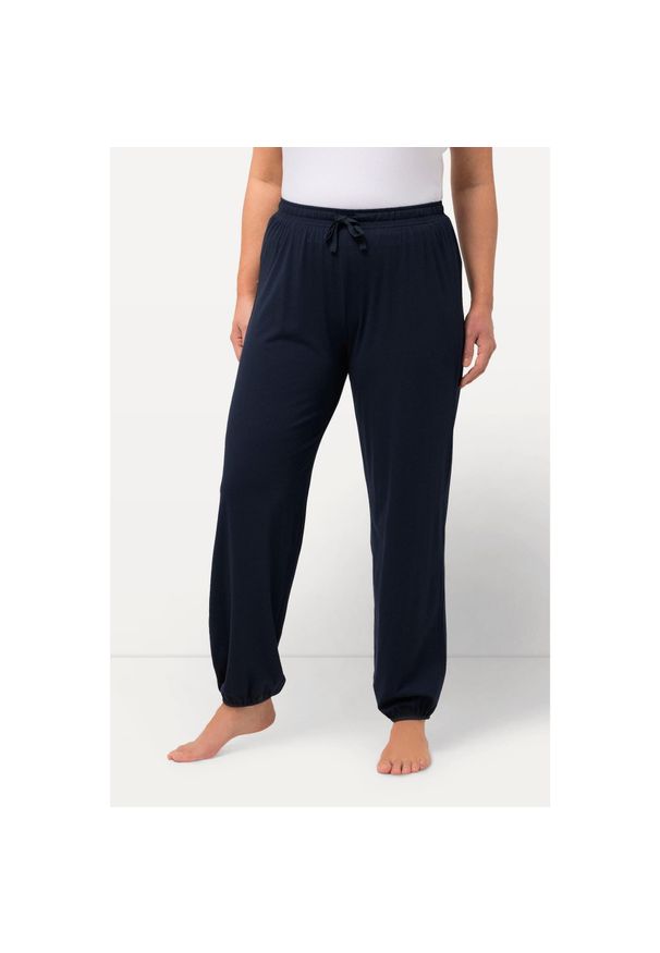 ULLA POPKEN - Damskie Spodnie od piżamy mieszanka modalu prosta nogawka elastyczny ściągacz. Kolekcja: plus size. Kolor: niebieski. Materiał: wiskoza, materiał, bawełna. Długość: długie
