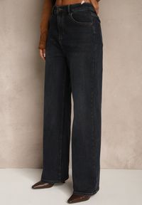 Renee - Granatowe Jeansy High Waist Wide Leg z Domieszką Wiskozy Zenisia. Okazja: na co dzień. Stan: podwyższony. Kolor: niebieski. Styl: casual, elegancki #3