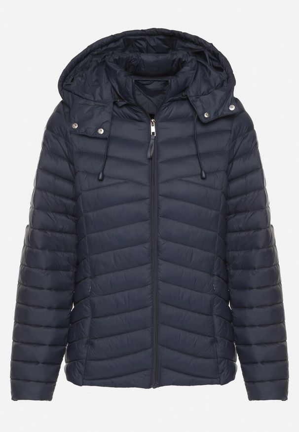 Born2be - Granatowa Pikowana Kurtka Przejściowa z Kapturem Suritta. Okazja: na co dzień. Typ kołnierza: kaptur. Kolor: niebieski. Materiał: jeans. Styl: casual, klasyczny, sportowy