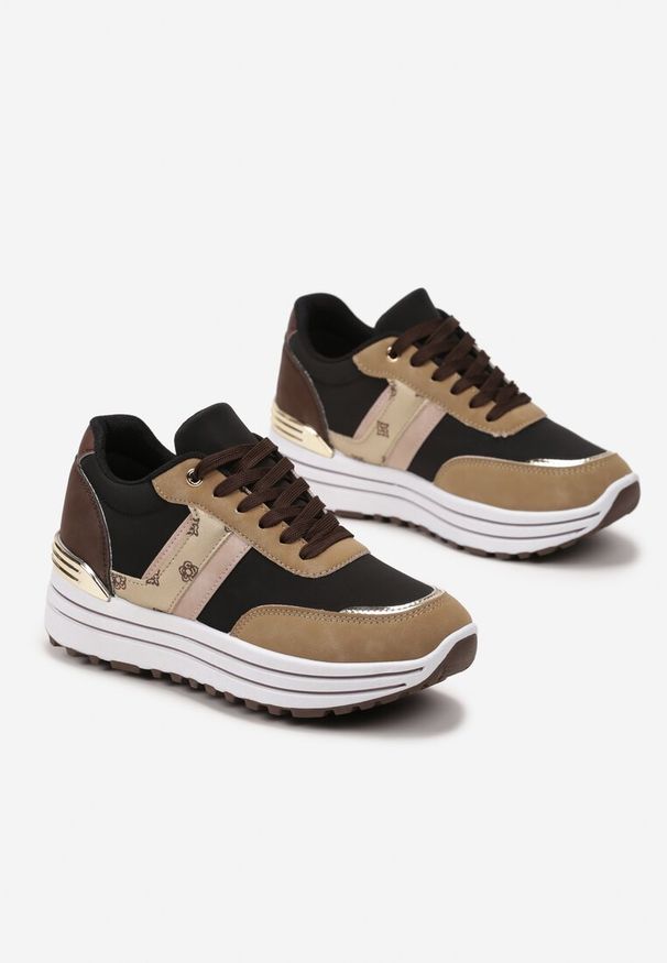 Born2be - Brązowe Sneakersy na Platformie z Ozdobnymi Wstawkami Nabba. Okazja: na co dzień. Kolor: brązowy. Obcas: na platformie
