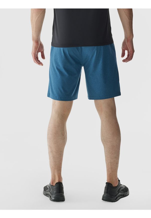 4f - 4F Spodenki treningowe regular szybkoschnące męskie - turkusowe 3XL. Kolor: turkusowy. Materiał: dzianina, elastan, włókno, syntetyk, materiał. Długość: krótkie. Wzór: gładki, jednolity, ze splotem. Sport: fitness