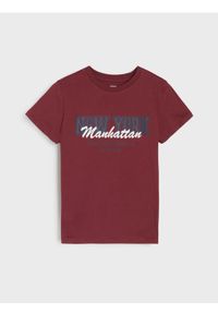 Sinsay - Bawełniana koszulka z napisem - bordowy. Kolor: czerwony. Materiał: bawełna. Wzór: napisy #1