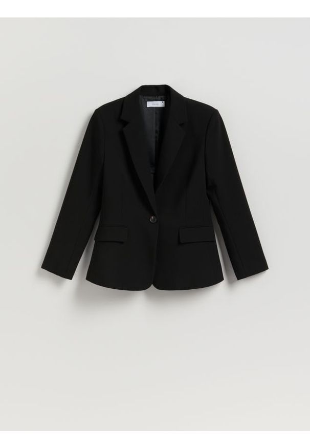 Reserved - Jednorzędowa marynarka - czarny. Kolor: czarny. Materiał: wiskoza, tkanina