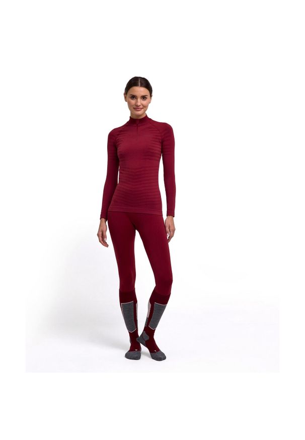 Damska koszulka z długim rękawem i zamkiem przy szyi Falke Maximum Warm. Kolor: czerwony, fioletowy, wielokolorowy, brązowy. Materiał: materiał. Długość rękawa: długi rękaw. Długość: długie