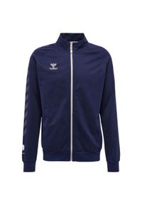 Zapinana na zamek bawełniana bluza dresowa Hummel Move Grid. Kolor: niebieski. Materiał: bawełna, dresówka. Wzór: nadruk. Sport: piłka nożna #1