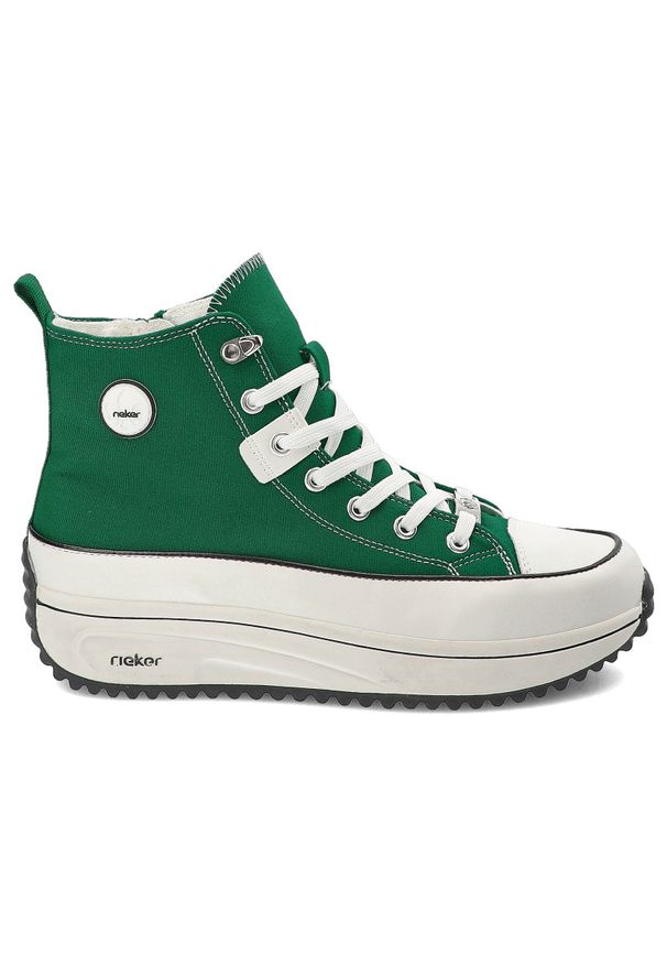Zielone Sneakersy Rieker Modne Obuwie Damskie. Okazja: na co dzień, na spacer. Kolor: zielony. Materiał: materiał. Sezon: lato. Sport: turystyka piesza