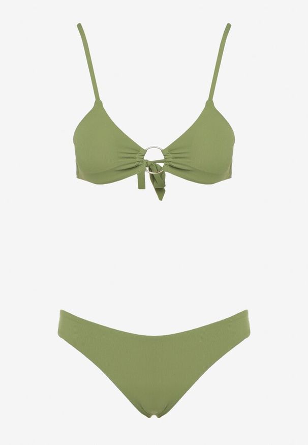 Renee - Zielone Bikini Ozdobione Okrągłą Klamrą Przy Biustonoszu Carisia. Kolor: zielony. Wzór: aplikacja