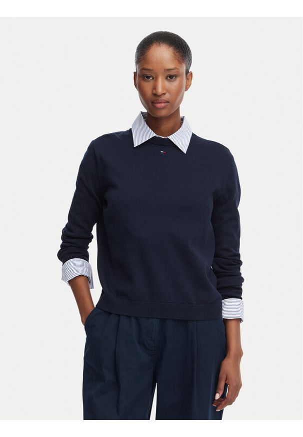 Tommy Jeans Sweter Essential DW0DW20159 Granatowy Regular Fit. Kolor: niebieski. Materiał: bawełna