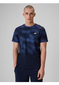 4f - 4F T-shirt regular z nadrukiem męski - granatowy S. Okazja: na co dzień. Kolor: niebieski. Materiał: jeans, bawełna, dresówka, dzianina. Wzór: nadruk. Styl: klasyczny, casual #1