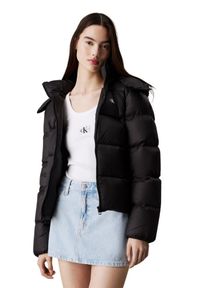 Calvin Klein - CALVIN KLEIN Czarna damska kurtka z kapturem, Rozmiar XL. Typ kołnierza: kaptur. Kolor: czarny #5