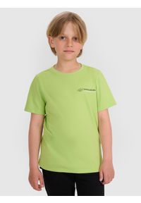 4f - 4F T-shirt regular z nadrukiem chłopięcy - zielony 140 (9-10 lat). Okazja: na co dzień. Kolor: zielony. Materiał: bawełna, jersey, dzianina. Długość rękawa: krótki rękaw. Długość: krótkie. Wzór: nadruk. Sezon: lato. Styl: klasyczny, sportowy, casual
