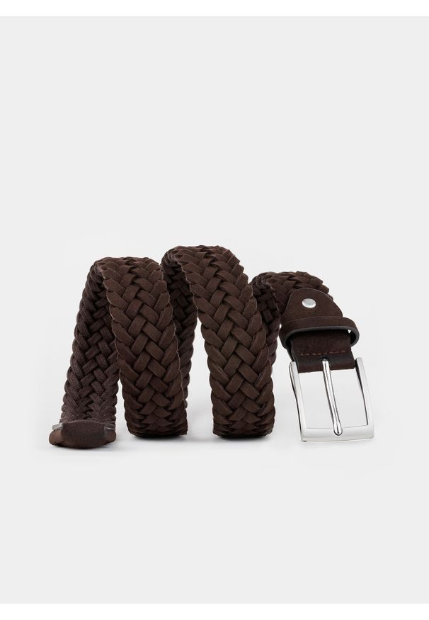 Pako Lorente - Brązowy pleciony pasek męski P20WF-PX-005-A. Kolor: brązowy. Materiał: bawełna, poliester. Styl: klasyczny, casual