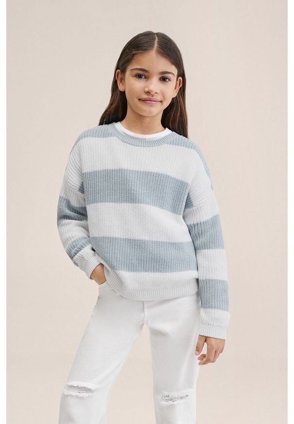 Mango Kids sweter bawełniany dziecięcy Bloqui. Okazja: na co dzień. Kolor: niebieski. Materiał: bawełna. Styl: casual