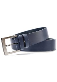 Granatowy Skórzany Pasek Męski Armodo. Kolor: niebieski. Materiał: skóra. Styl: klasyczny, casual, elegancki #4
