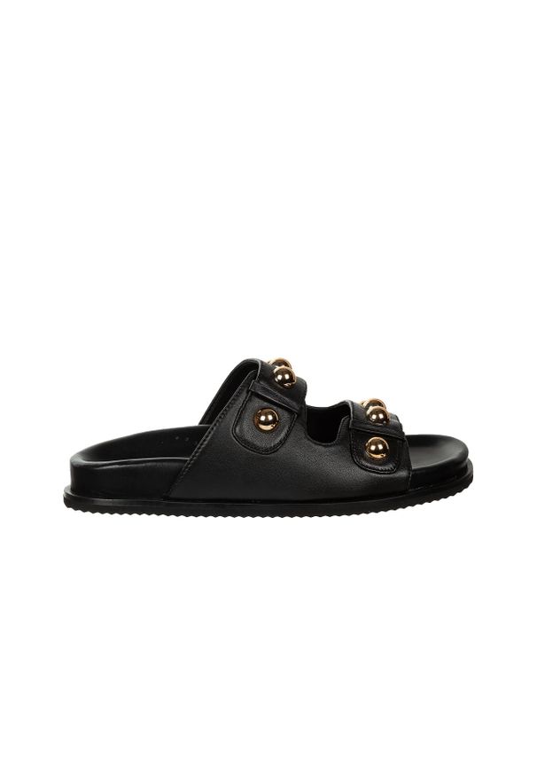 Klapki Gioseppo Wrentham Black 602214, Czarny, Skóra naturalna - 38. Kolor: czarny. Materiał: skóra. Wzór: aplikacja, paski. Styl: elegancki