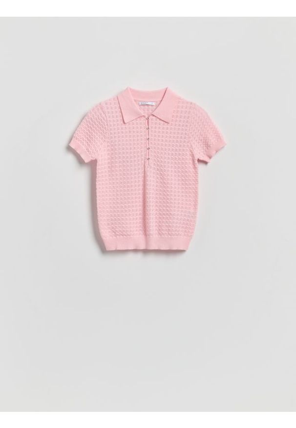 Reserved - Dzianinowa bluzka - pastelowy róż. Kolor: różowy. Materiał: dzianina. Wzór: ażurowy. Styl: klasyczny