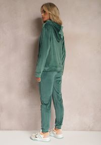 Renee - Ciemnozielony Welurowy Komplet Dresowy 2-Częściowy z Bluzą z Kapturem i Spodniami Fiksena. Kolor: zielony. Materiał: dresówka, welur #5
