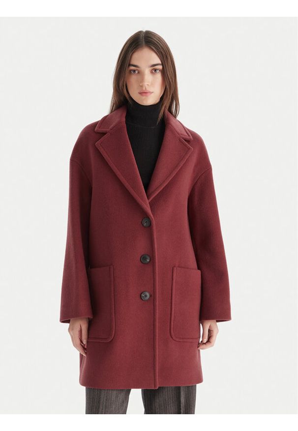 MAX&Co. Płaszcz wełniany 2526016023200 Bordowy Regular Fit. Kolor: czerwony. Materiał: wełna